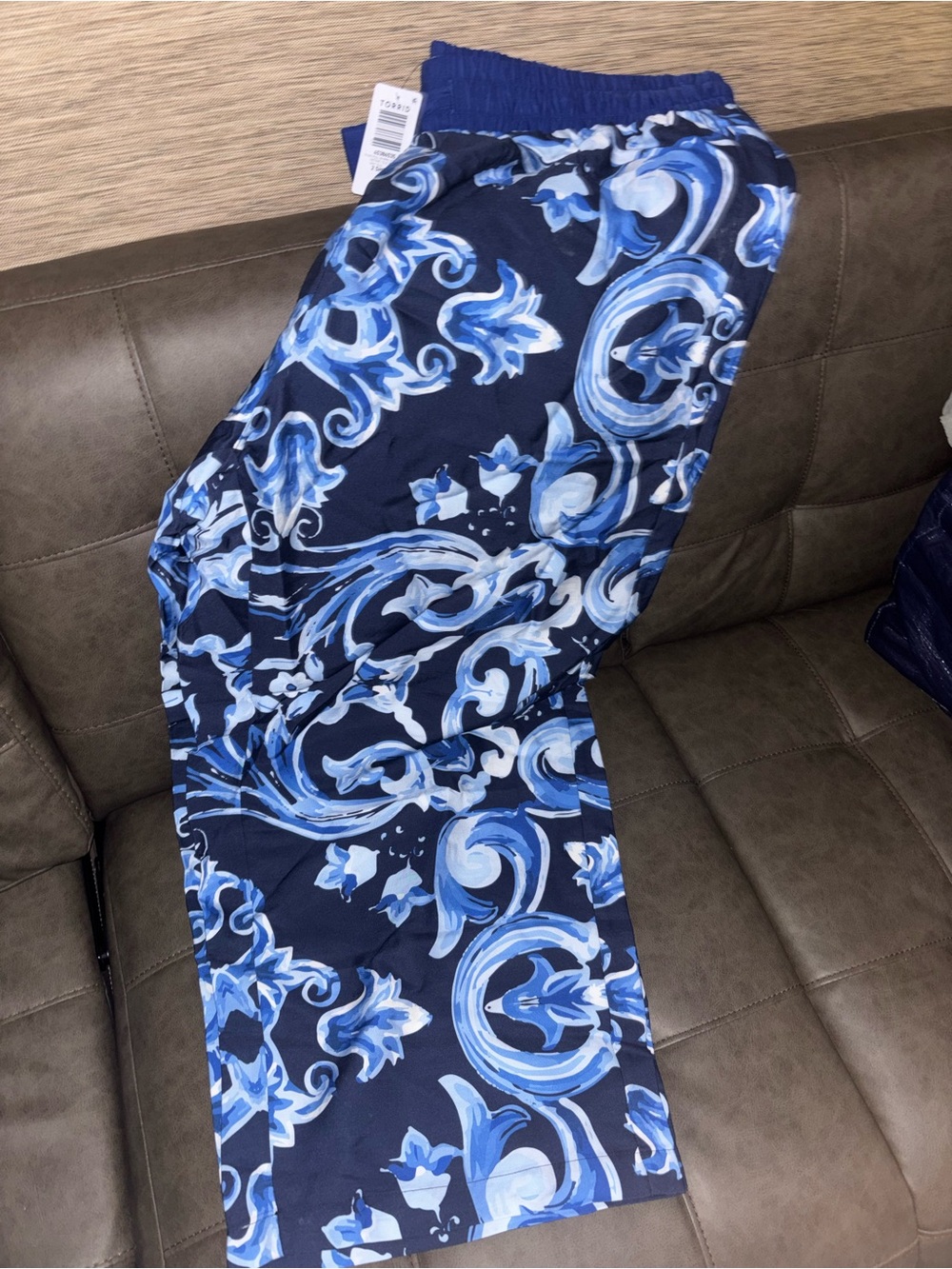 Studio Navy and Light Blue Swirl plus size women’s Wide-Leg Pants